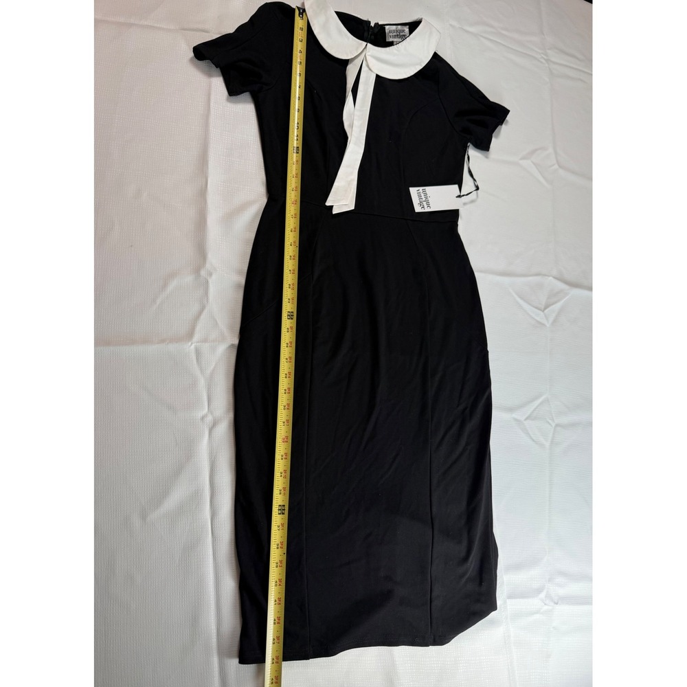 Unique Vintage Black Peter Pan Collar Bow Midi Dress Large NWT - Picture 8 of 10